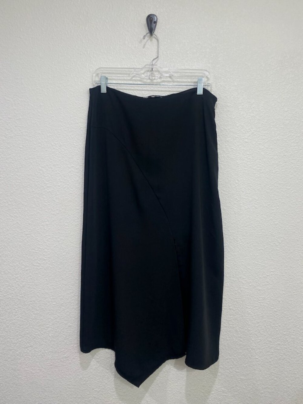 Zara Asymmetric Midi Skirt Split Hem Minimalist Black Large - Picture 3 of 8